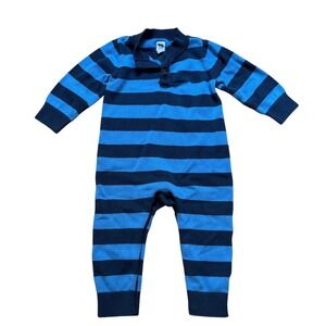 Baby Gap Romper Baby Blue Striped Knit Henley Jumpsuit SIZE 18-24 Months